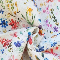Little multicolor flowers loneta fabric