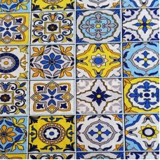 Yellow and blue tile fabric
