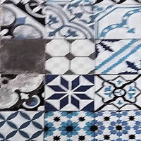 Black and light blue tile fabric