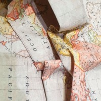 Geographical map fabric by the meter light brown