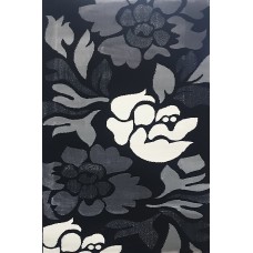 Lurex black carpet 100x150 with flowers grey and white