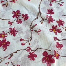White fabric with bordeaux flowers