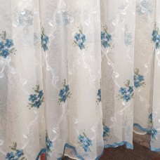 Savas curtain by the meter tulle with embroidered blue flower